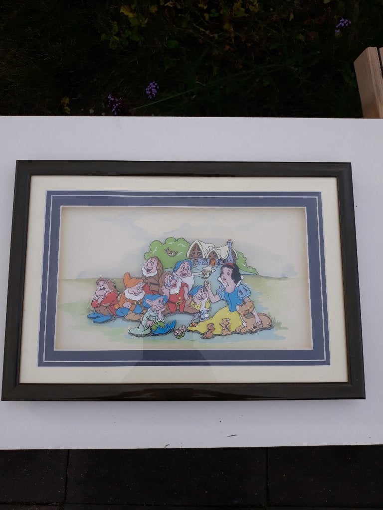 Vintage 3D Shadowbox Sneeuwwitje en de 7 Dwergen - 50x35cm, Ophalen of Verzenden, Sneeuwwitje of Doornroosje, Zo goed als nieuw