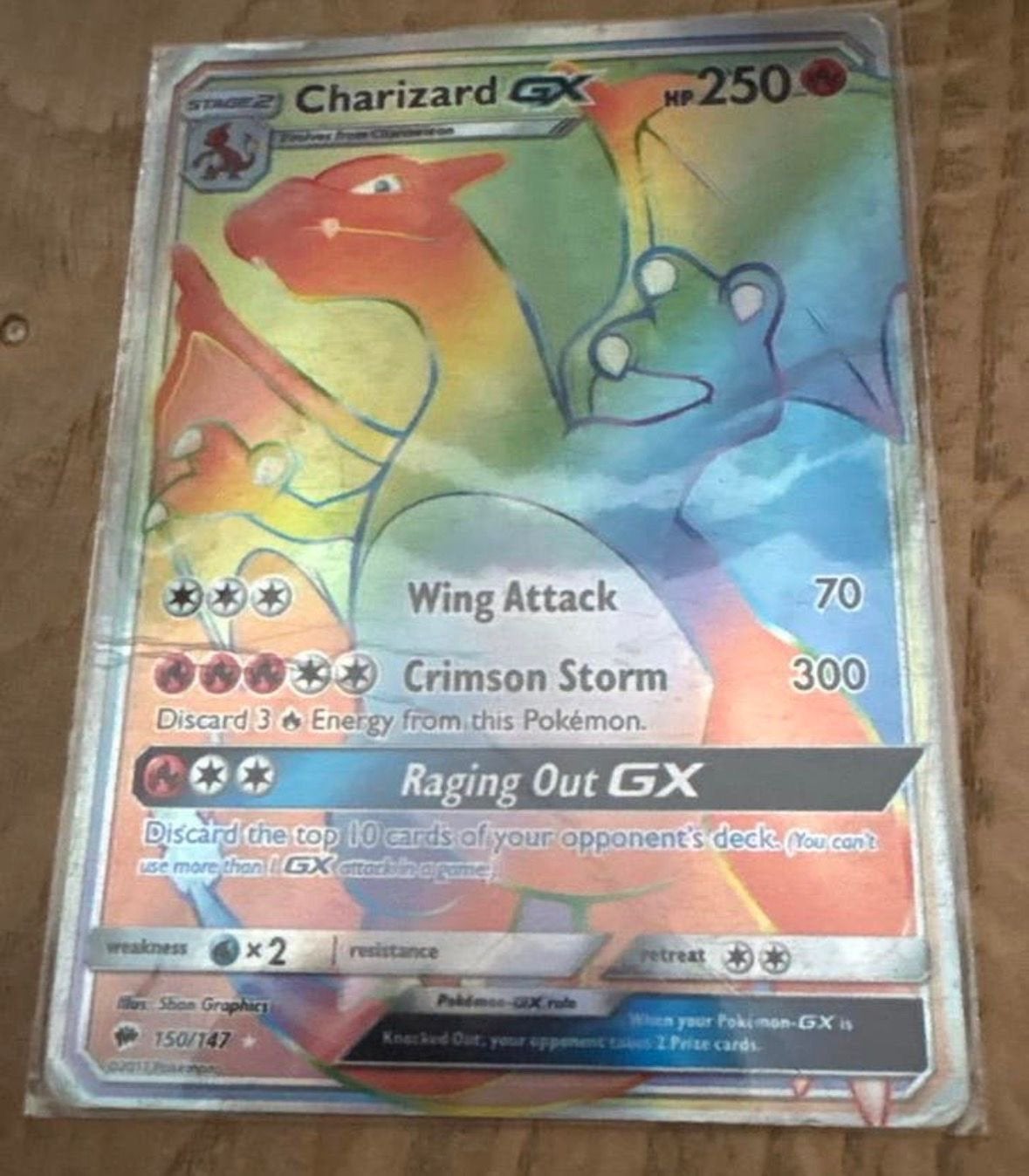 Charizard GX Rainbow Rare Pokémon Kaart (150/147), Ophalen of Verzenden, Gebruikt, Losse kaart, Foil