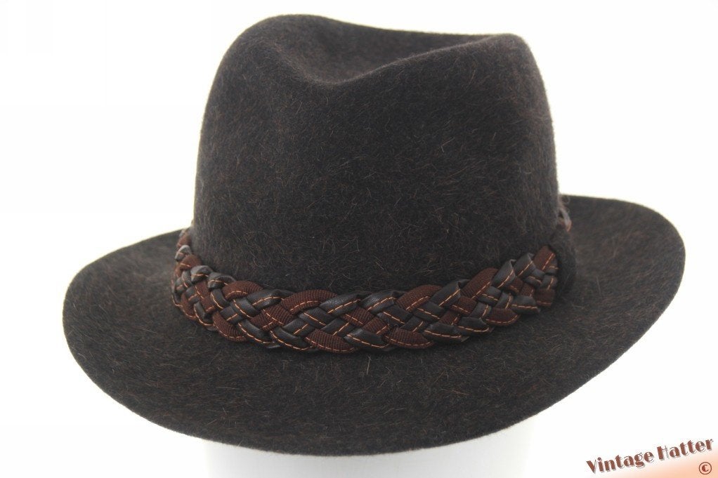 Vintage Gleufhoed Ottmar Reich bruinig grijs haarvilt 57,5, Hoed, Ophalen of Verzenden, Ottmar Reich, 57 cm (M, 7⅛ inch) of minder