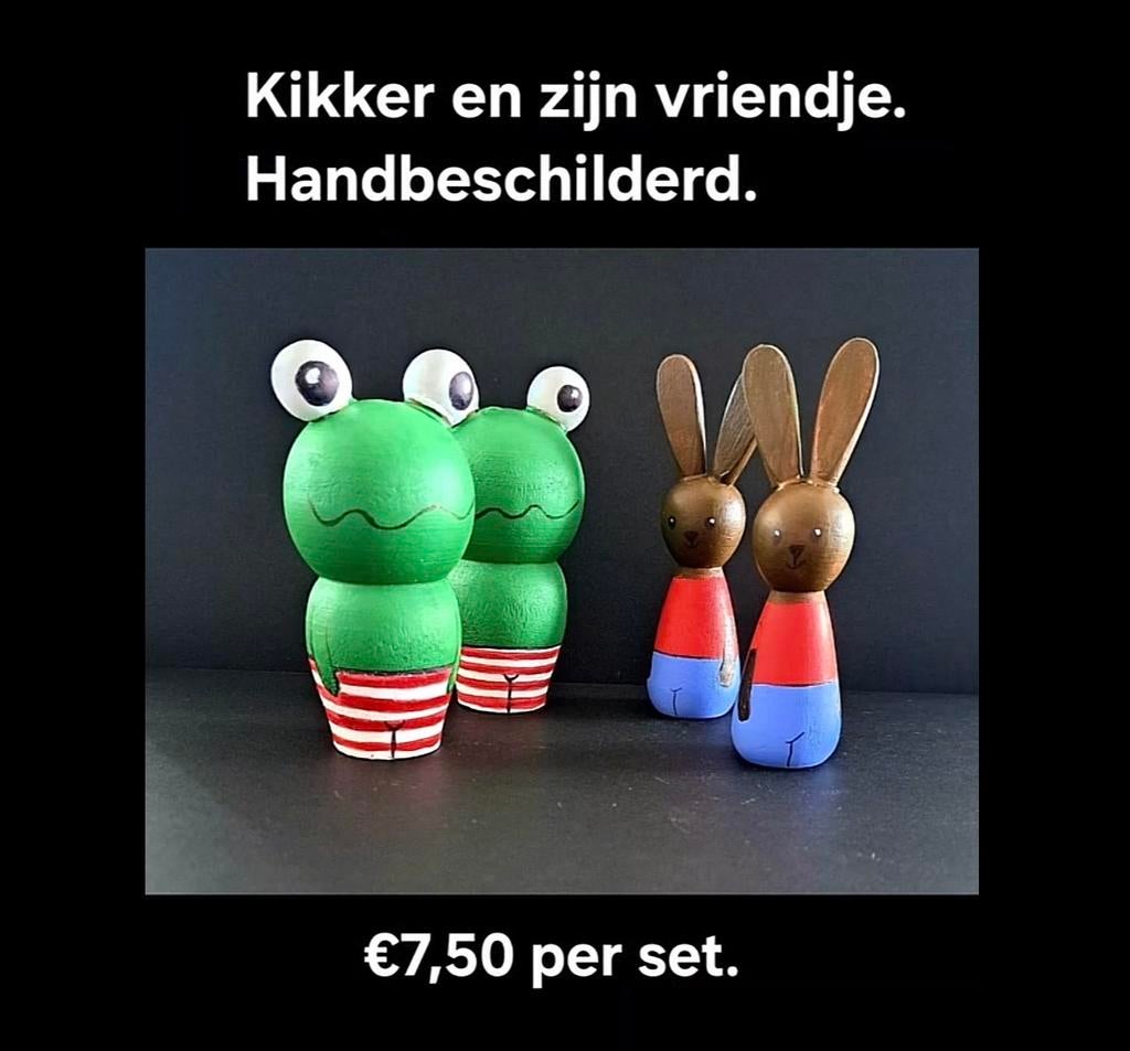 Kikker en zijn vriendjes - Handbeschilderde houten poppetjes, Ophalen of Verzenden, Nieuw, Overige typen