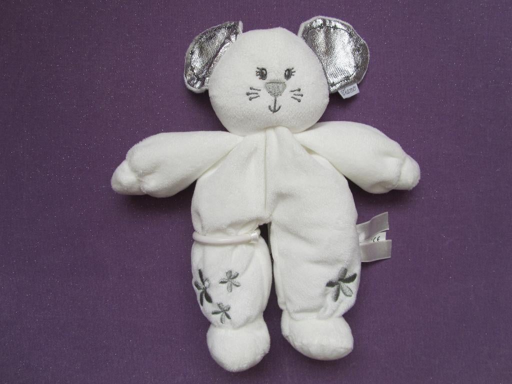 TIAMO COLLECTION Knuffel MUIS. 25 CM. WIT - ZILVER **Nieuw**, Muis, Nieuw, Ophalen of Verzenden, Met label