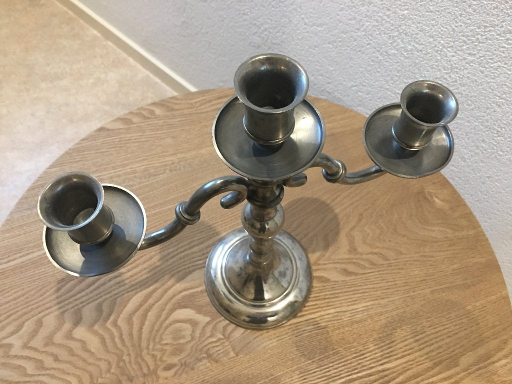 Kandelaar Tin, 3 armig met nederlands keurmerk 02062026, Antiek en Kunst, Ophalen