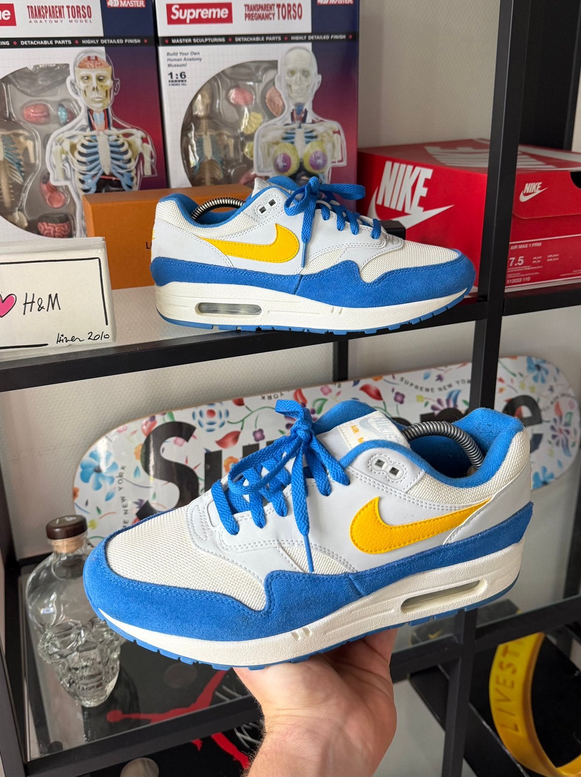 Nike Air Max 1 Signal Blue, Ophalen of Verzenden, Zo goed als nieuw, Overige kleuren, Sneakers of Gympen