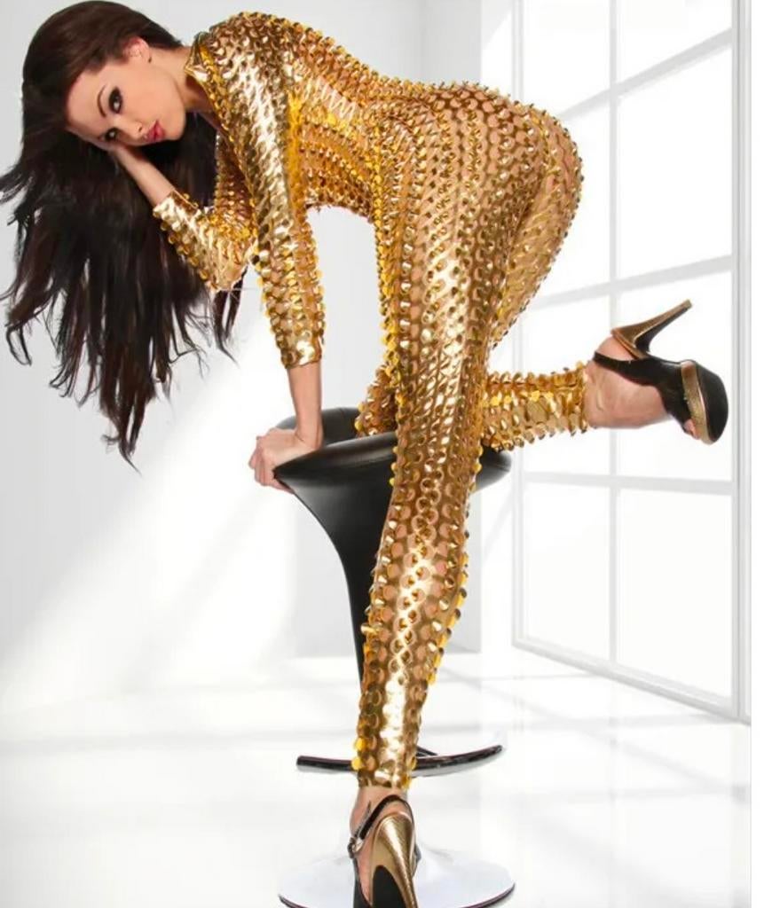 Lak catsuit met 3-weg rits, maat S, nieuw, Kleding | Dames, Gelegenheidskleding, Overige typen, Bruin, Verzenden, Nieuw