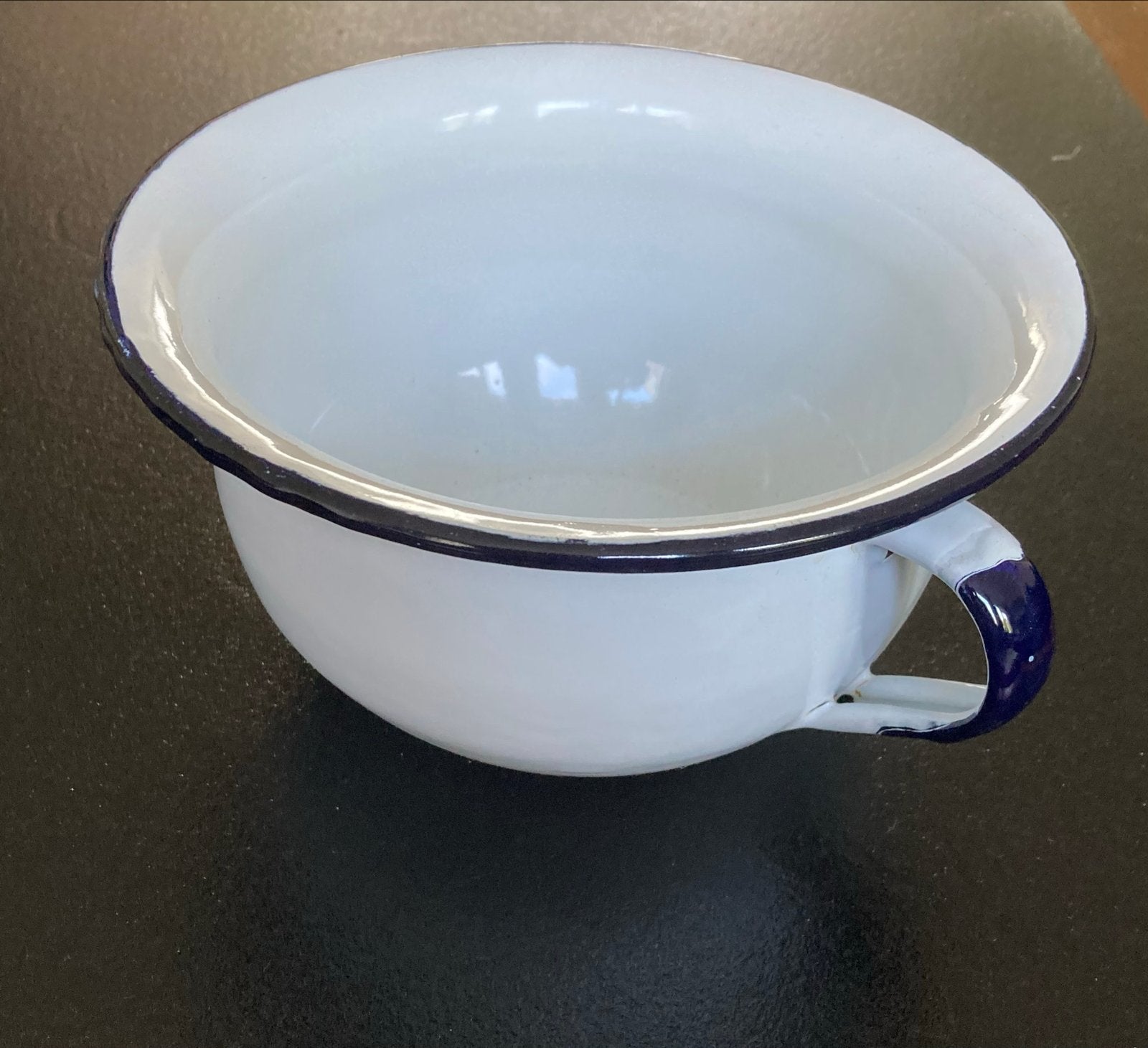 Vintage emaille kinder po (wit/blauw) klein potje maat 18, Ophalen of Verzenden