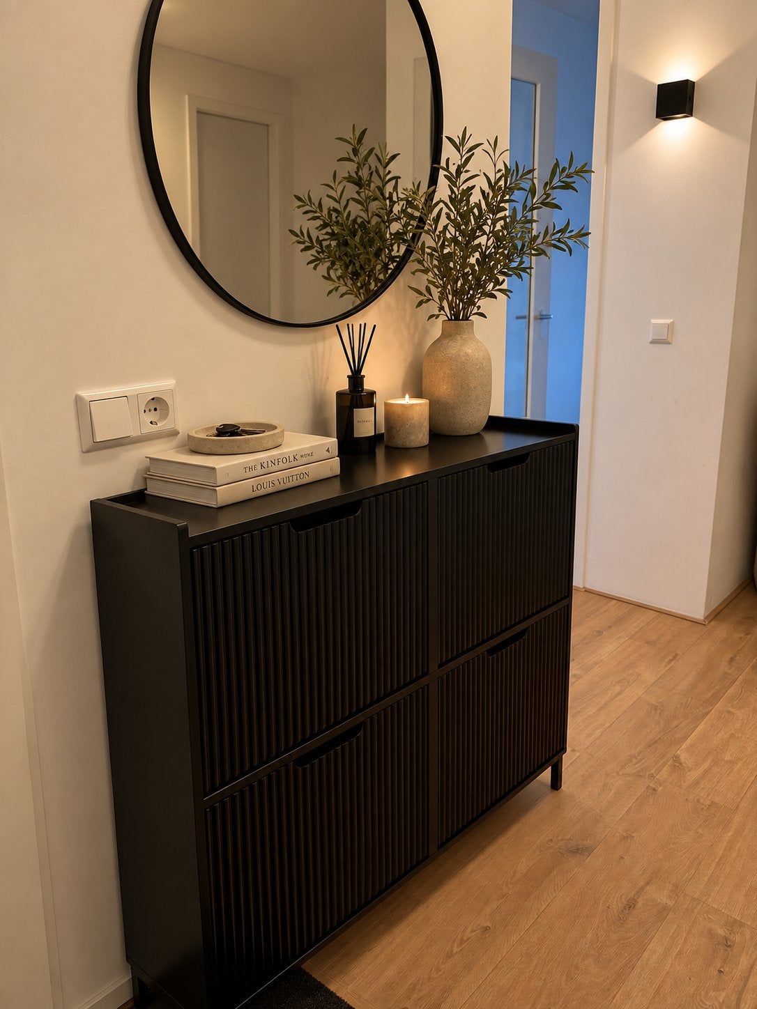 SoBuy Schoenenkast smal met 4 kleppen - Zwart 100x19x91 cm, Huis en Inrichting, Ophalen, Nieuw