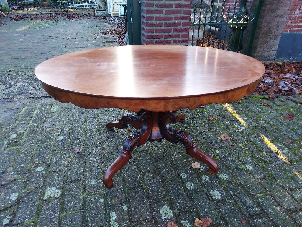 Biedermeier mahonie salontafel, ovaal met vierspant., Ophalen