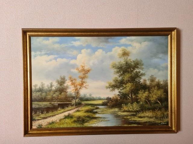 Schilderij Landschap R. van Hoof, Antiek en Kunst, Ophalen