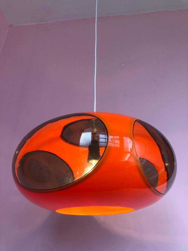 Space age "bug eye" oranje hanglamp, vintage design, Ophalen of Verzenden, Zo goed als nieuw, Kunststof, Minder dan 50 cm