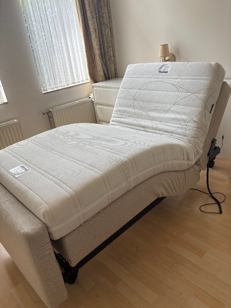 Auping boxspring 90x200 met matras, Ophalen, 90 cm, Eenpersoons, Beige