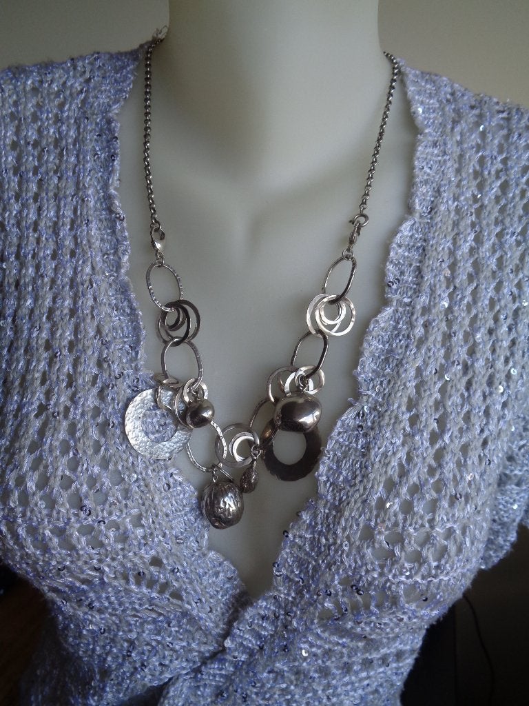 zilveren ketting of armband met massief hangers [1034], Verstelbaar, Ophalen of Verzenden, Zo goed als nieuw, Zilver