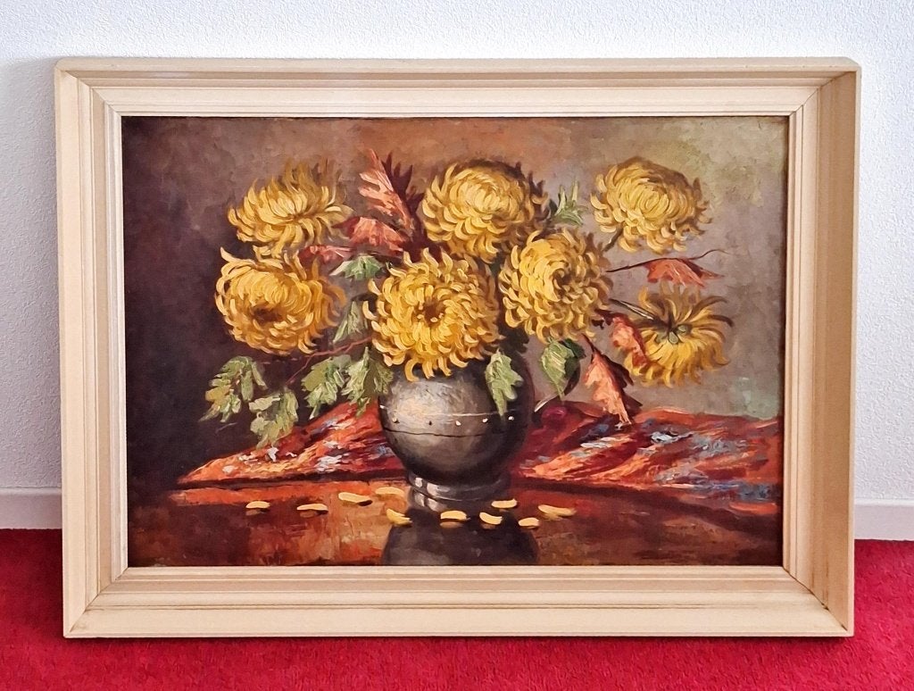 Schilderij bloemen in vaas, Doek, Olieverf, Ophalen, Bloemen