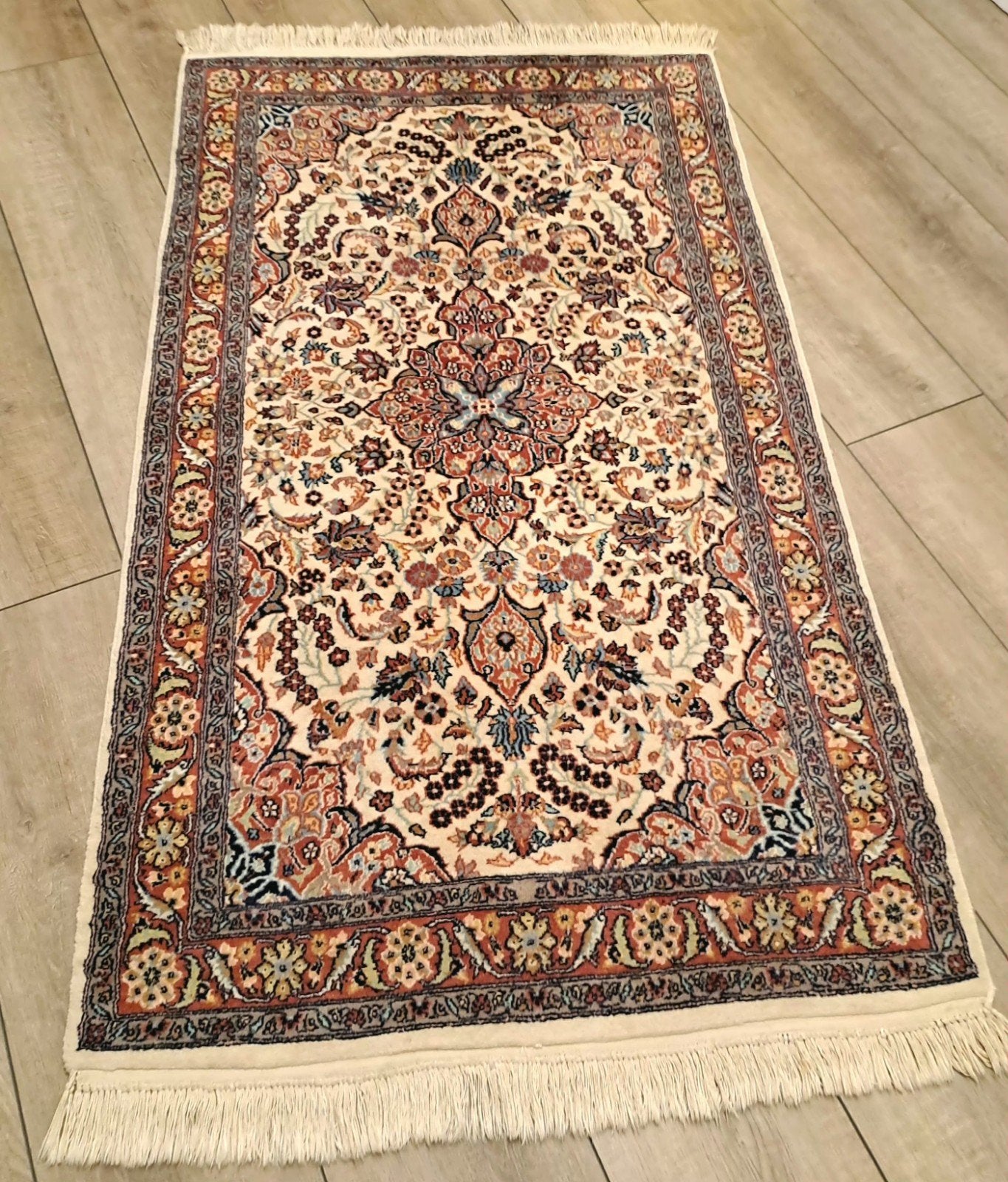 Keshan handgeknoopt kleed, Huis en Inrichting, Stoffering | Tapijten en Kleden, Ophalen, Beige, 200 cm of meer, 50 tot 100 cm