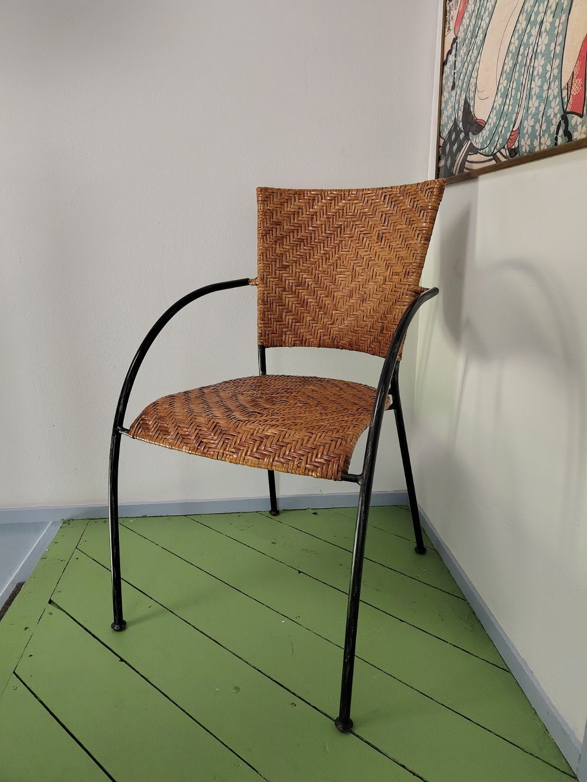 6x Indonesische eetkamerstoelen riet & metaal, Huis en Inrichting, Ophalen, Gebruikt, Zwart, Metaal