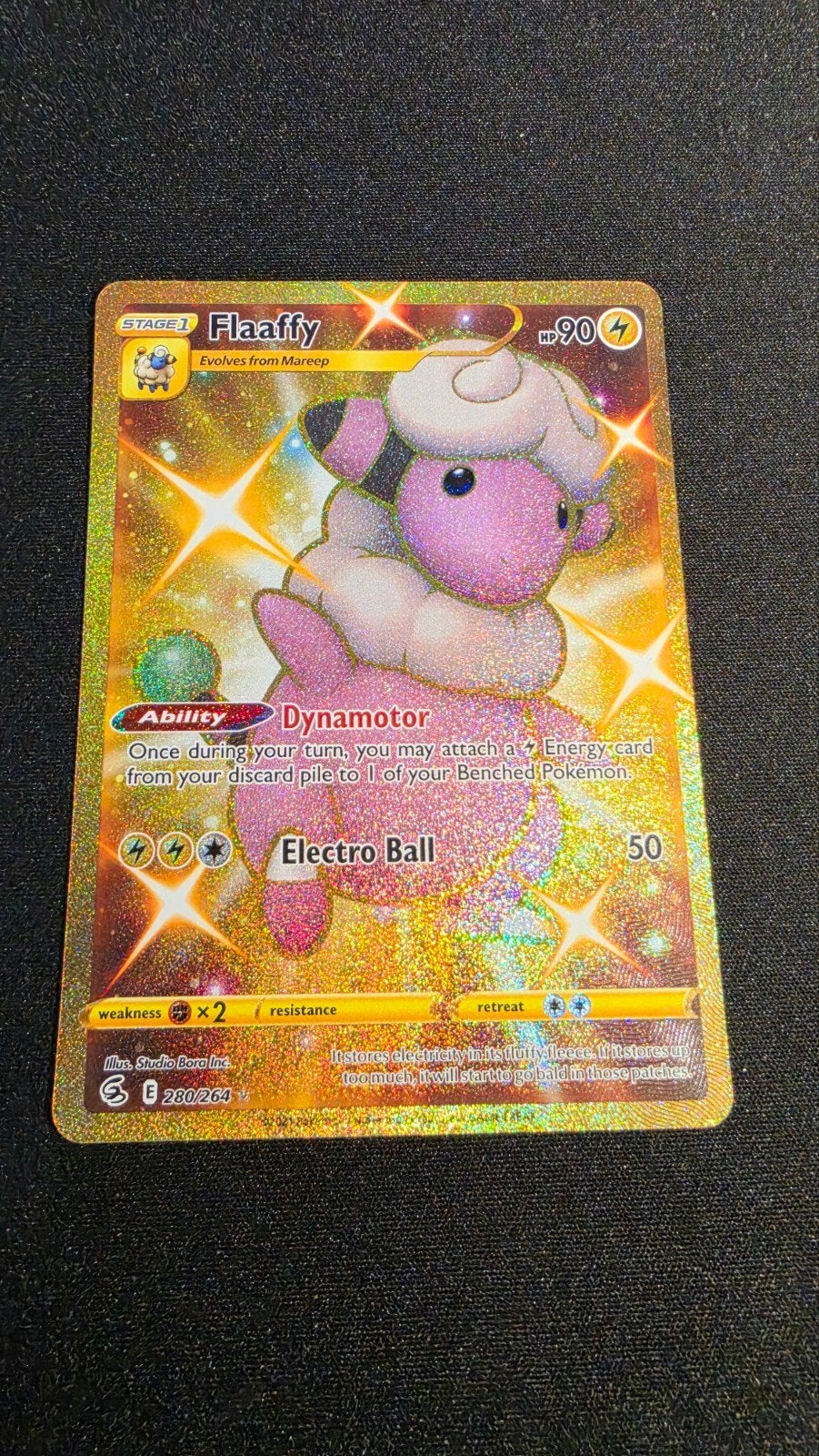 Pokémon Flaaffy Gold Secret Rare 280/264 Fusion Strike, Ophalen of Verzenden, Zo goed als nieuw, Losse kaart, Foil