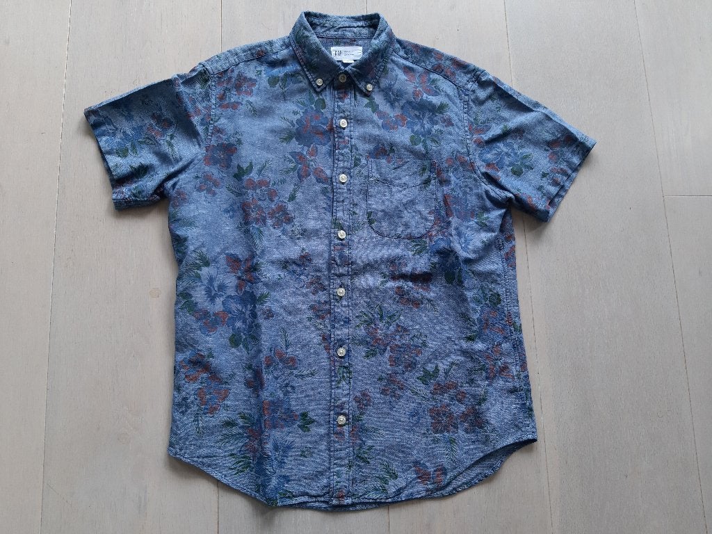 GAP Blauwe overhemd met bloemenprint maat XS, Halswijdte 38 (S) of kleiner, Ophalen of Verzenden, Zo goed als nieuw, GAP