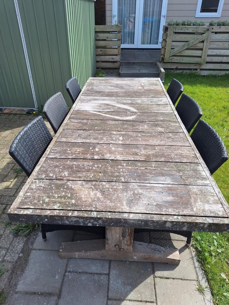 Tuintafel met 6 stoelen, Ophalen, Gebruikt, 6 zitplaatsen, Teakhout