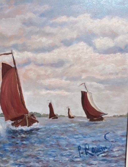 Botters BU met de wind in volle zeilen., Antiek en Kunst, Nederlandse school, Ophalen of Verzenden, Handgeschilderd, Olieverf