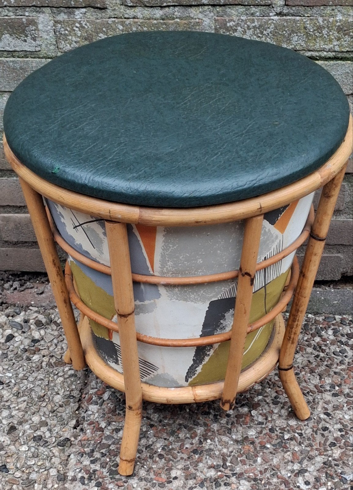 Poef. Rotan.100% origineel. Ca '50. RARE. Bohemian style., Ophalen, Gebruikt, Rond, Overige materialen