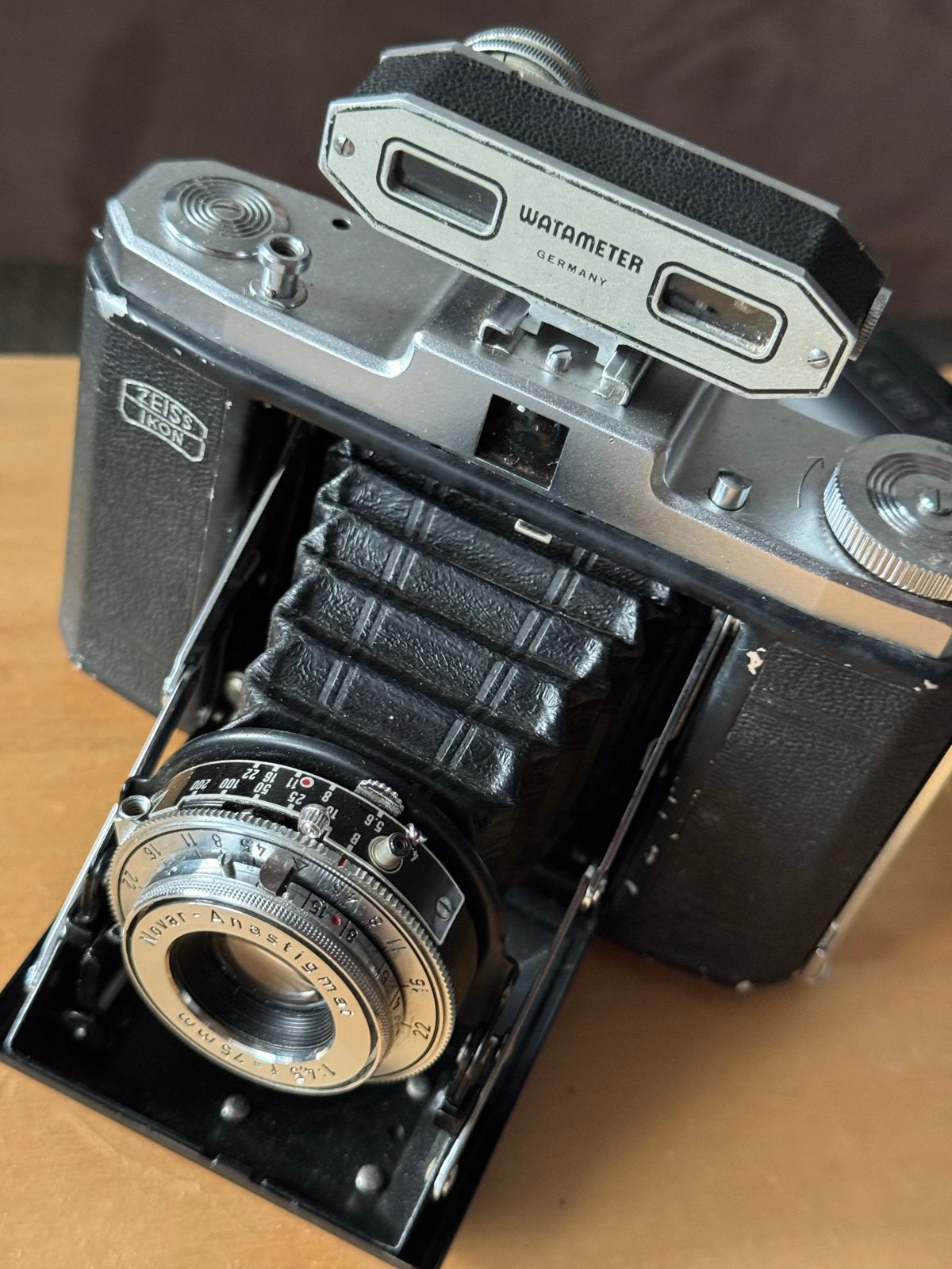 Zeiss Ikon Nettar Balgcamera 6x6 met Watameter & Leren Tas, Ophalen of Verzenden, Gebruikt, Compact, Overige Merken