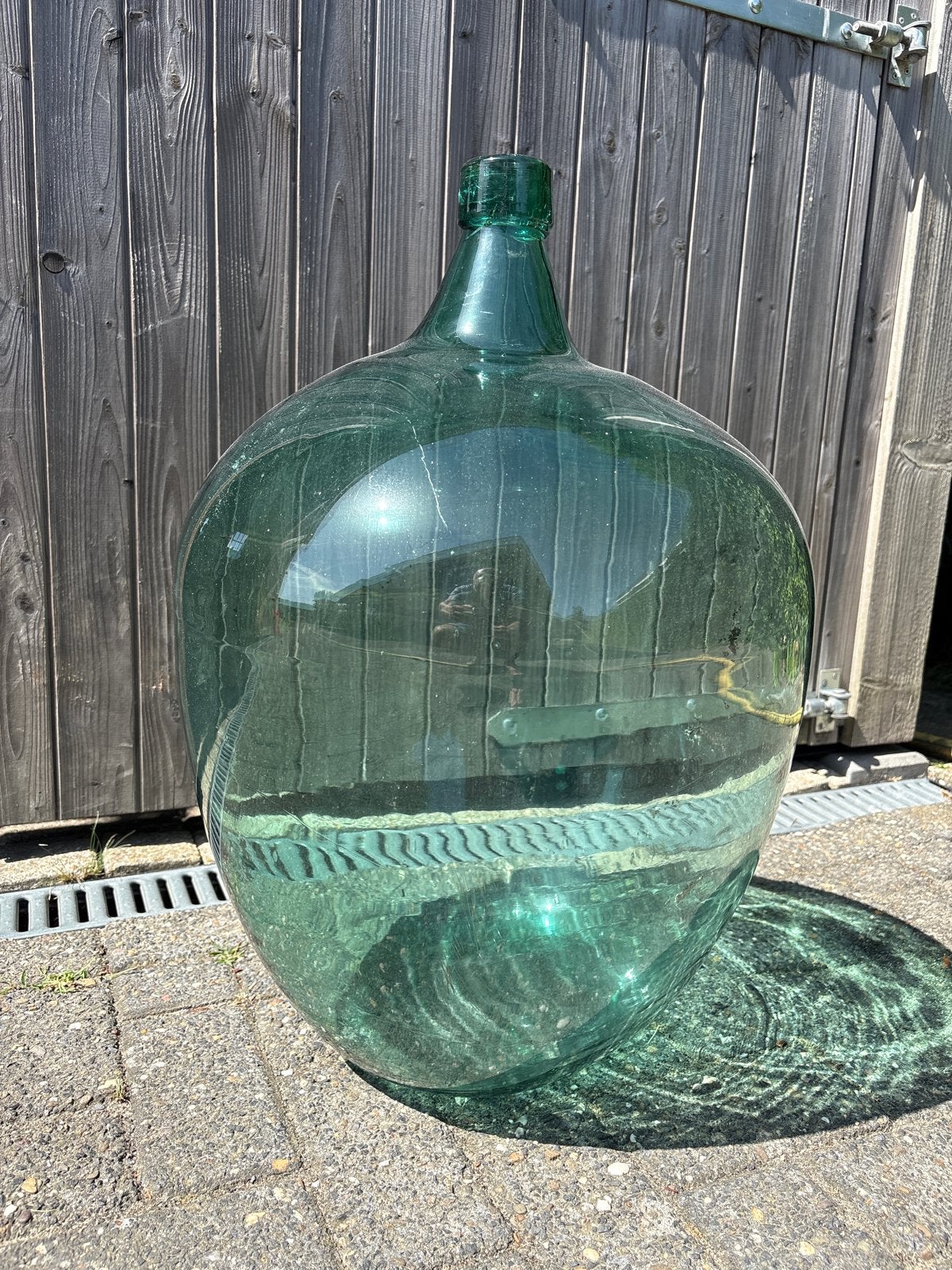 Grote groene glazen fles - Demijohn / Mandfles, Antiek en Kunst, Antiek | Vazen, Ophalen