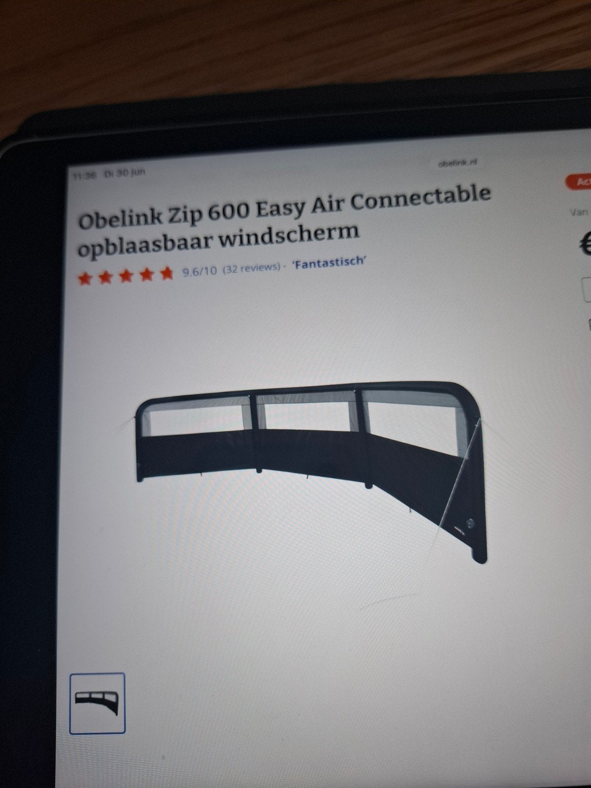 Obelink Zip 600 Easy Air Connectable opblaasbaar windscherm, Ophalen, Zo goed als nieuw