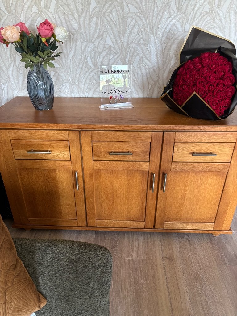 Massief licht eiken dressoir, Ophalen, Met deur(en), 150 tot 200 cm, Eikenhout