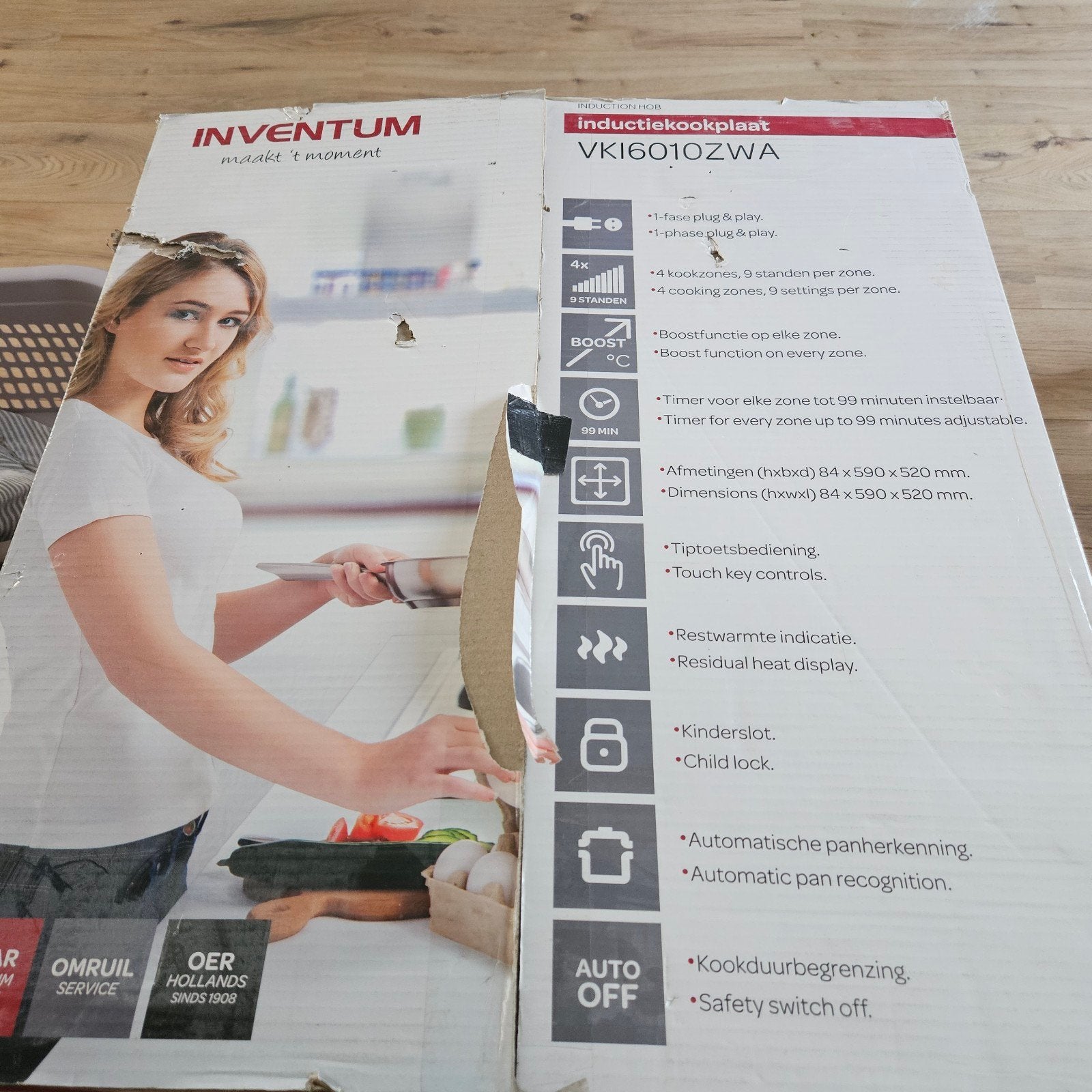 Inventum VKI6010ZWA Inductiekookplaat met boosterfunctie, Ophalen, 4 kookzones, Zo goed als nieuw, Inductie