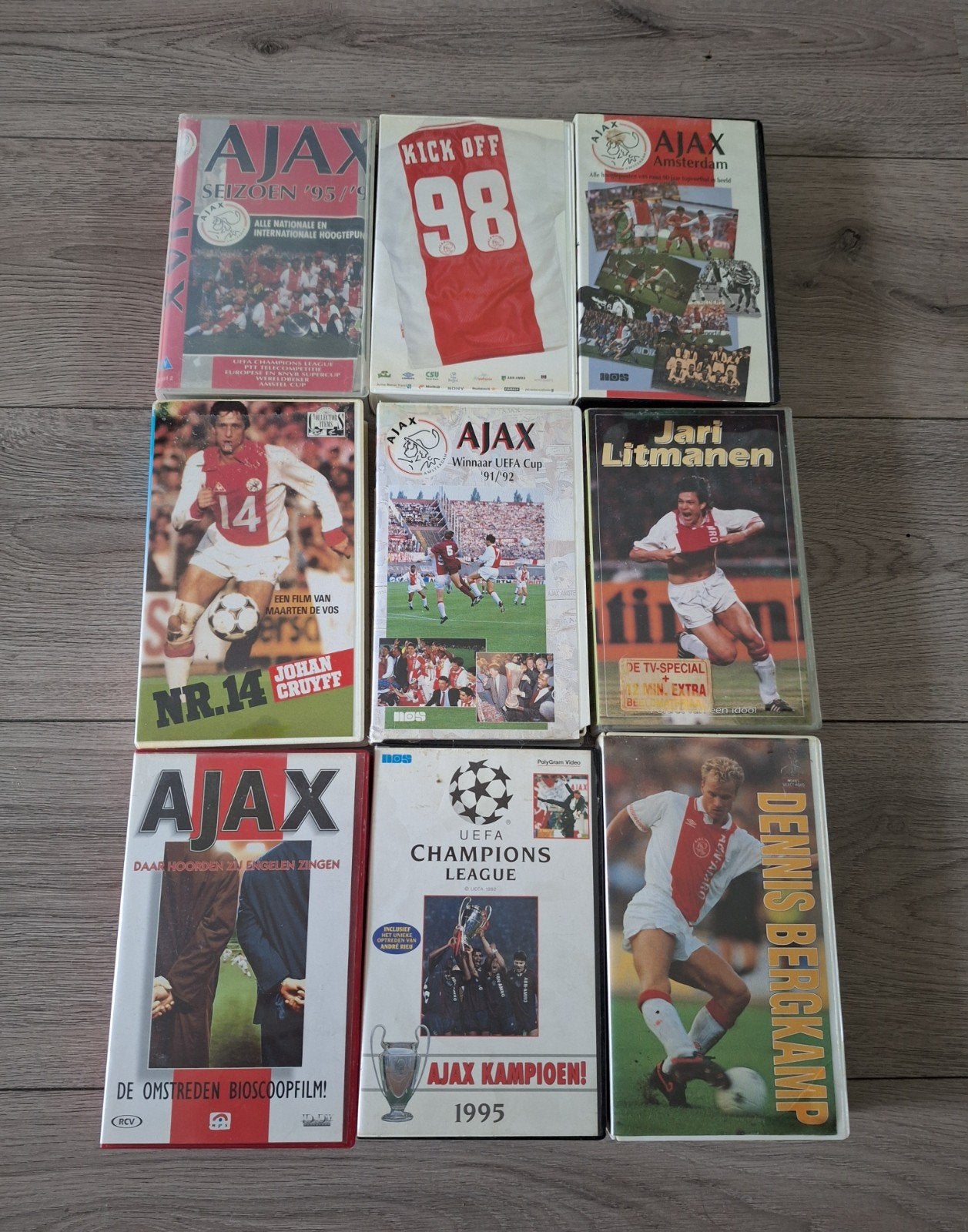 9x Ajax VHS videobanden – Cruijff, Bergkamp, Litmanen, Alle leeftijden, Ophalen of Verzenden, Gebruikt