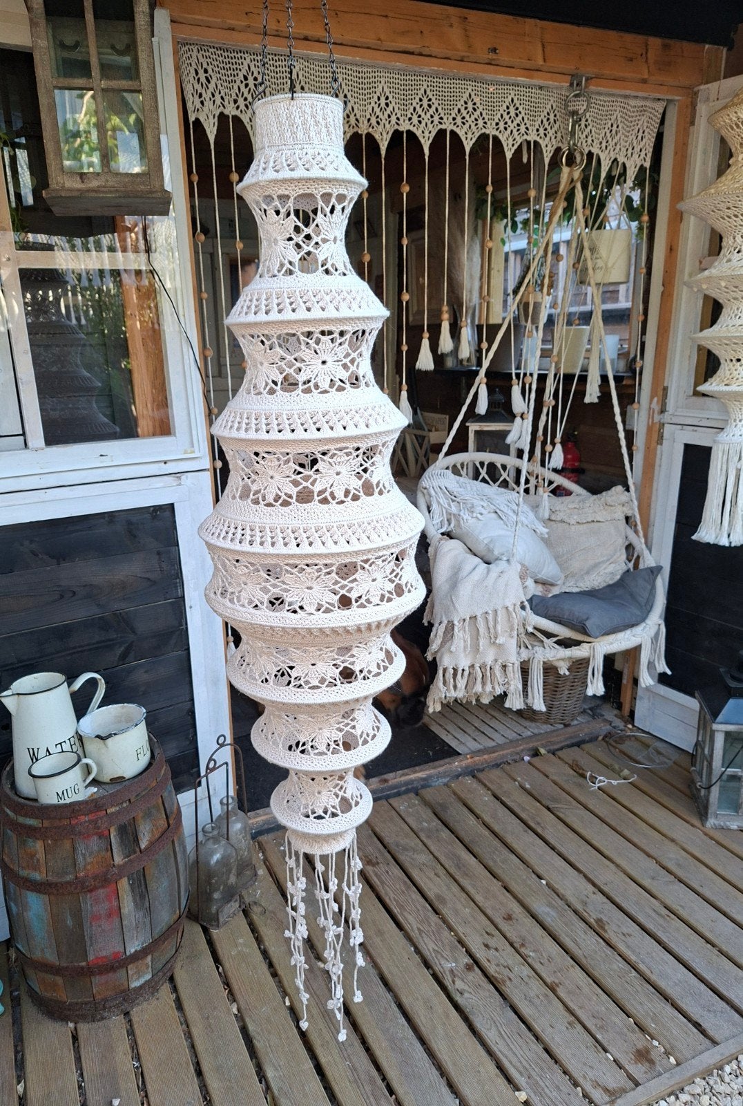 Gehaakte grote boho lantaarn / lampenkap voor binnen= buiten, Tuin en Terras, Ophalen of Verzenden, Nieuw