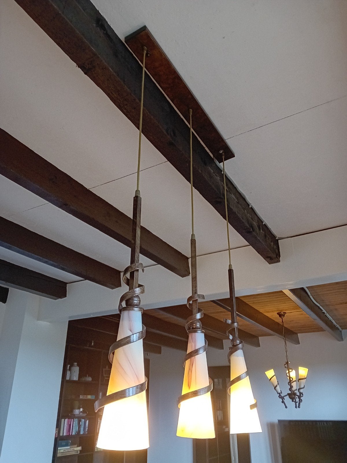 2 stijlvolle lampen (hanglamp en kroonluchter), E14 (klein), Ophalen of Verzenden, Zo goed als nieuw, Glas