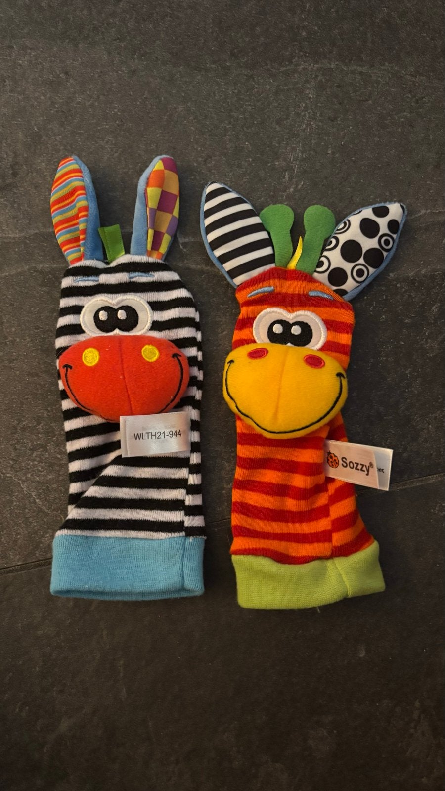 Sozzy Baby Rammelaars Sokken Zebra en Giraffe, Ophalen of Verzenden, Gebruikt, Rammelaar, Met geluid