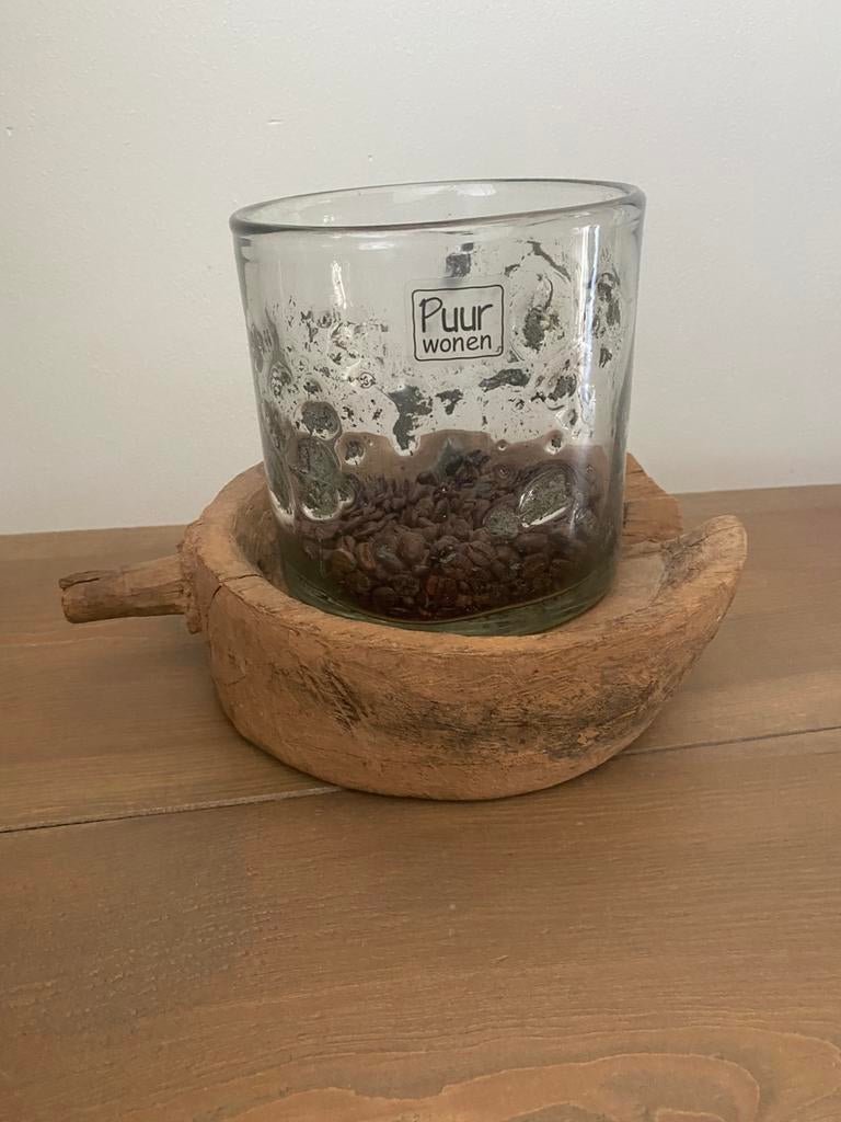 Puur wonen windlicht metal chips 14x14 cm, Huis en Inrichting, Woonaccessoires | Kandelaars en Kaarsen, Overige materialen, Nieuw