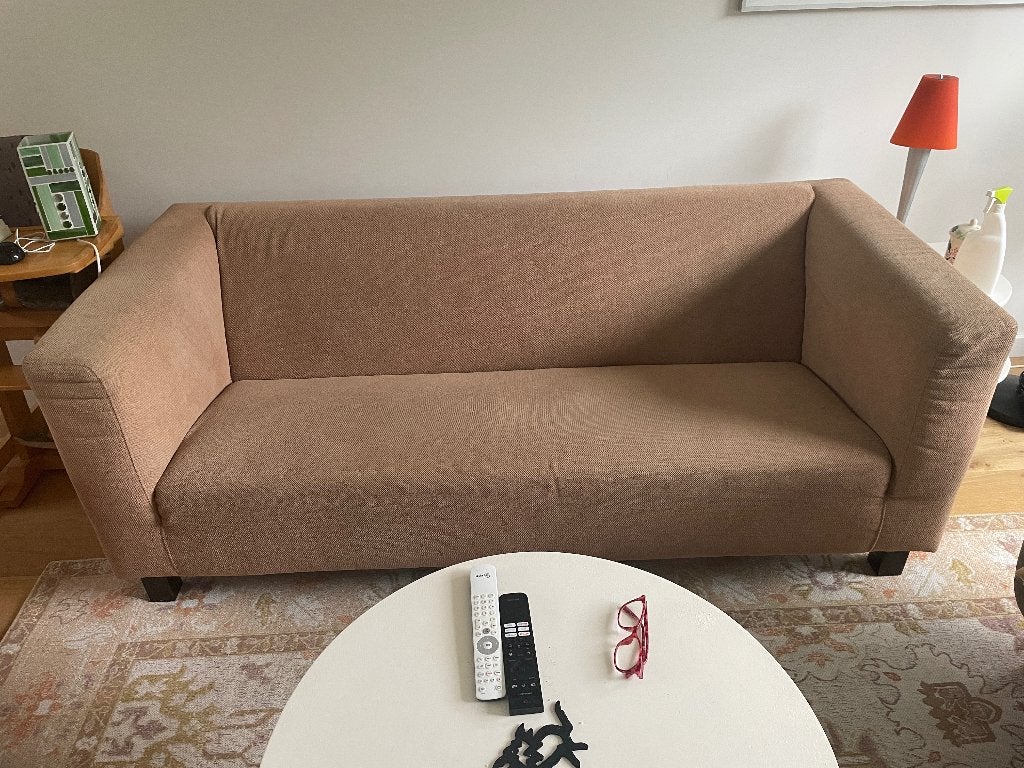 Bank beige, Ophalen, Gebruikt, Driepersoons, 75 tot 100 cm