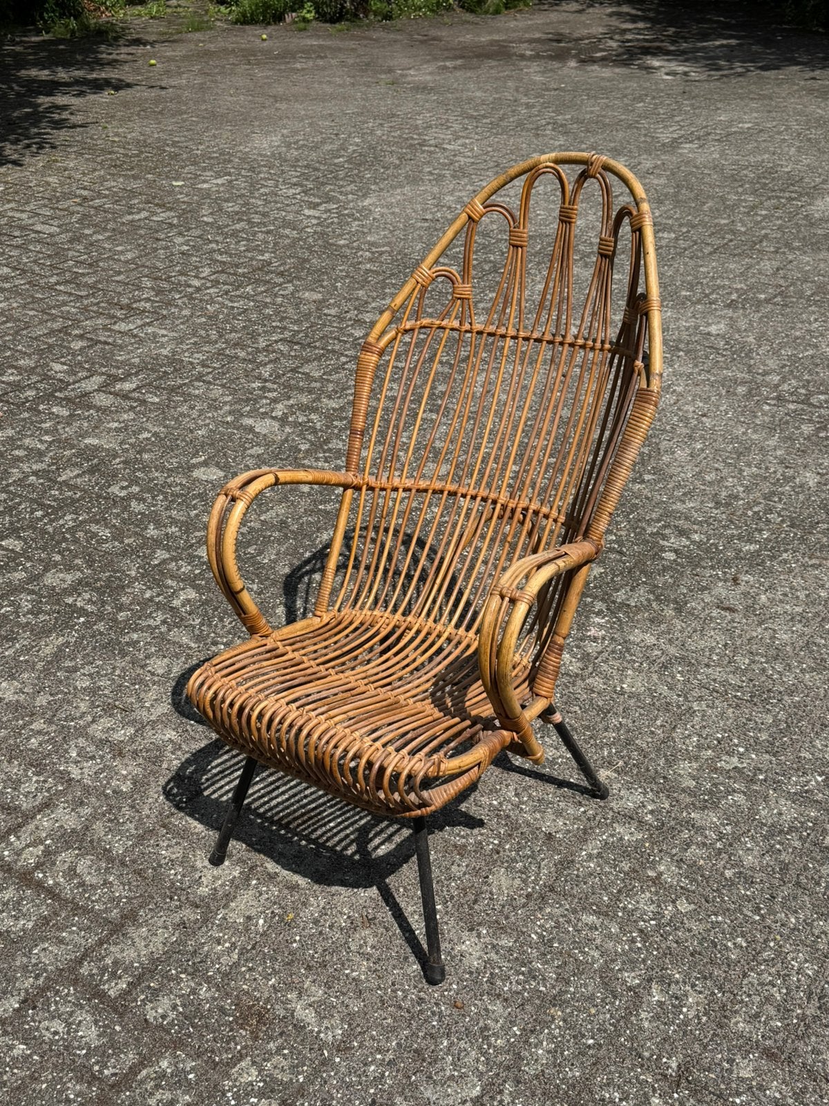 Vintage rotaan kuipstoel, Ophalen, Zo goed als nieuw, Rond, Overige materialen