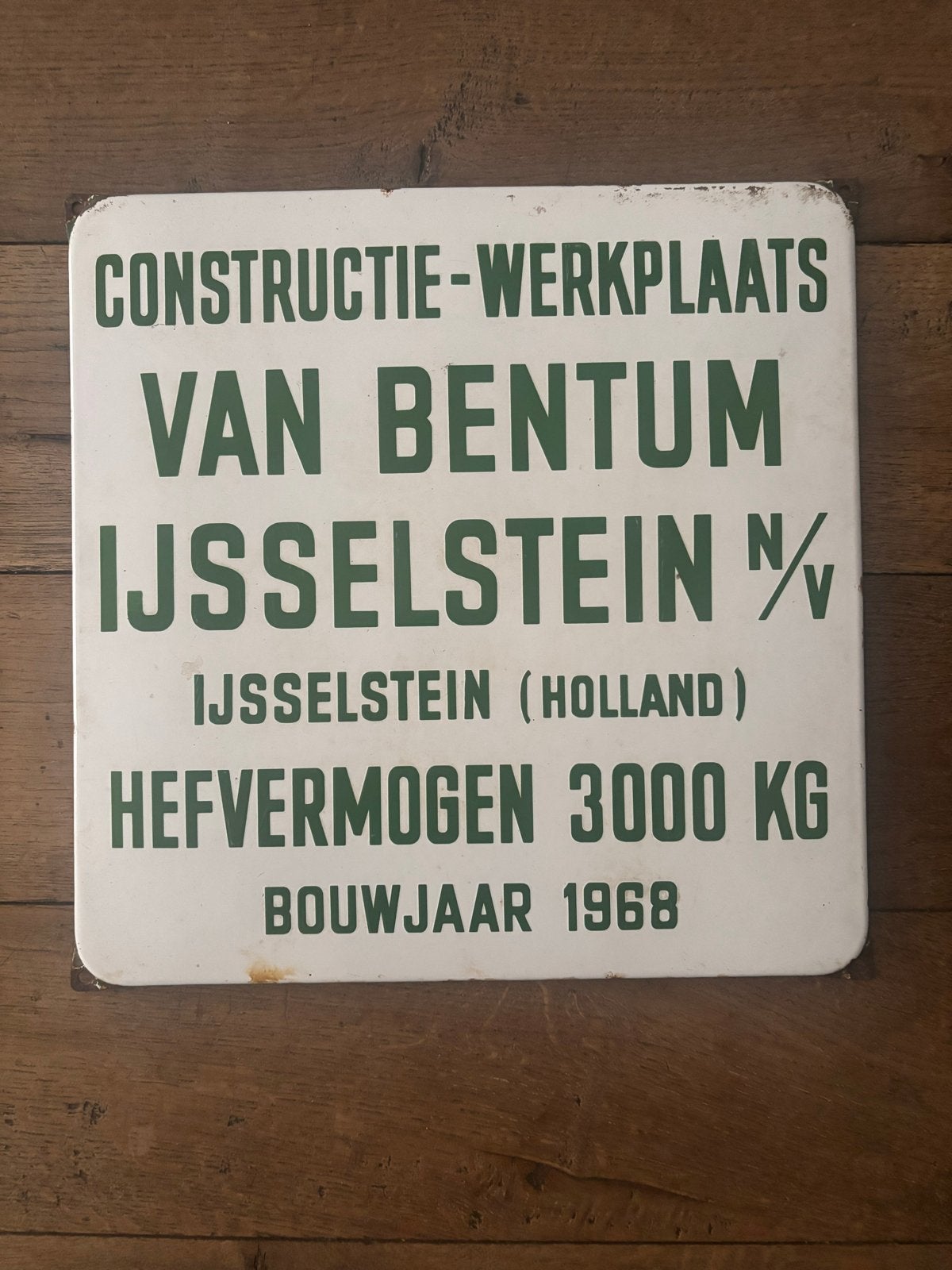 Emaille bord Constructie-Werkplaats Van Bentum IJsselstein, Ophalen of Verzenden