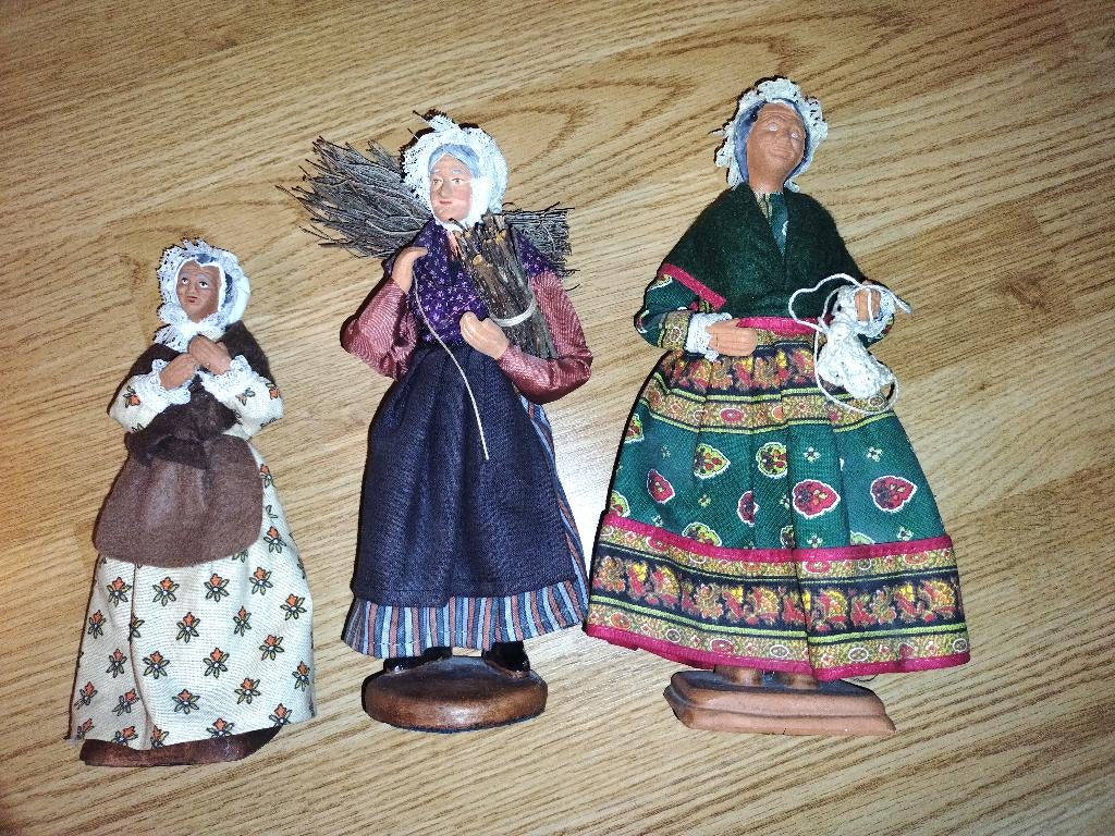 3x vintage terracotta poppen van Santons Yolande/M Di Landro, Verzamelen, Ophalen of Verzenden, Zo goed als nieuw, Pop