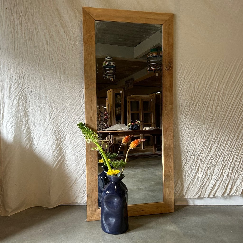 spiegel facet met teak lijst - 180 x 80 cm - Gratis bezorgd