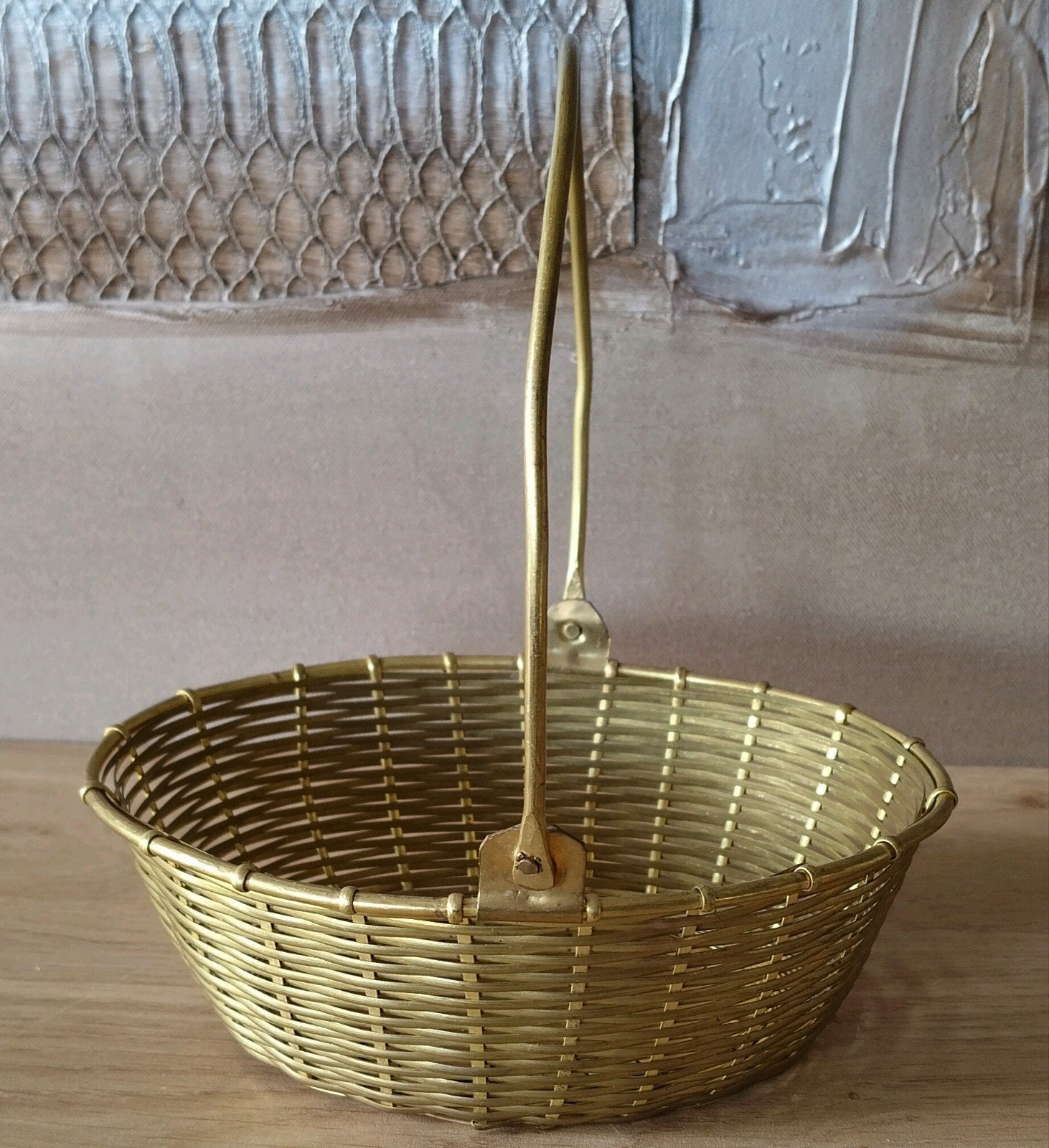 Vintage messing mandje met hengsel, Verzenden