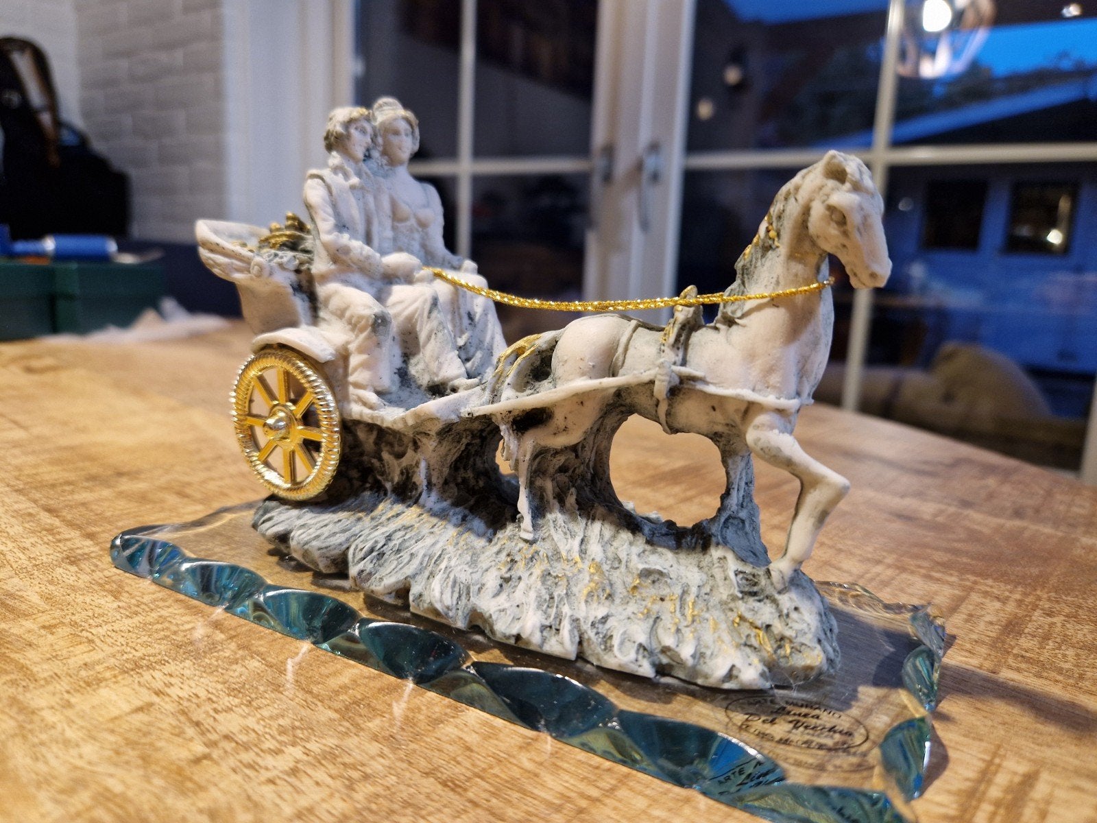 Murano Linea Del Vecchio Paard en Koets Beeldje, Ophalen of Verzenden, Klassiek, Zo goed als nieuw, Wit