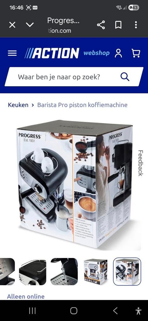 Progress Koffiemachine - Zo goed als nieuw, Witgoed en Apparatuur, Ophalen of Verzenden, Zo goed als nieuw, Koffiemachine, Gemalen koffie