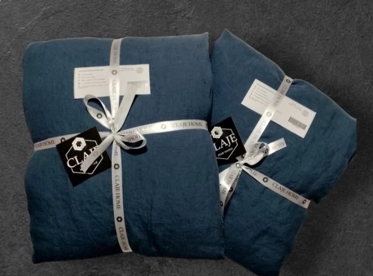 100% linnen SET Dekbedovertrek 240x220 + Hoeslaken 160x200, Blauw, Dekbedovertrek, Ophalen of Verzenden, Nieuw