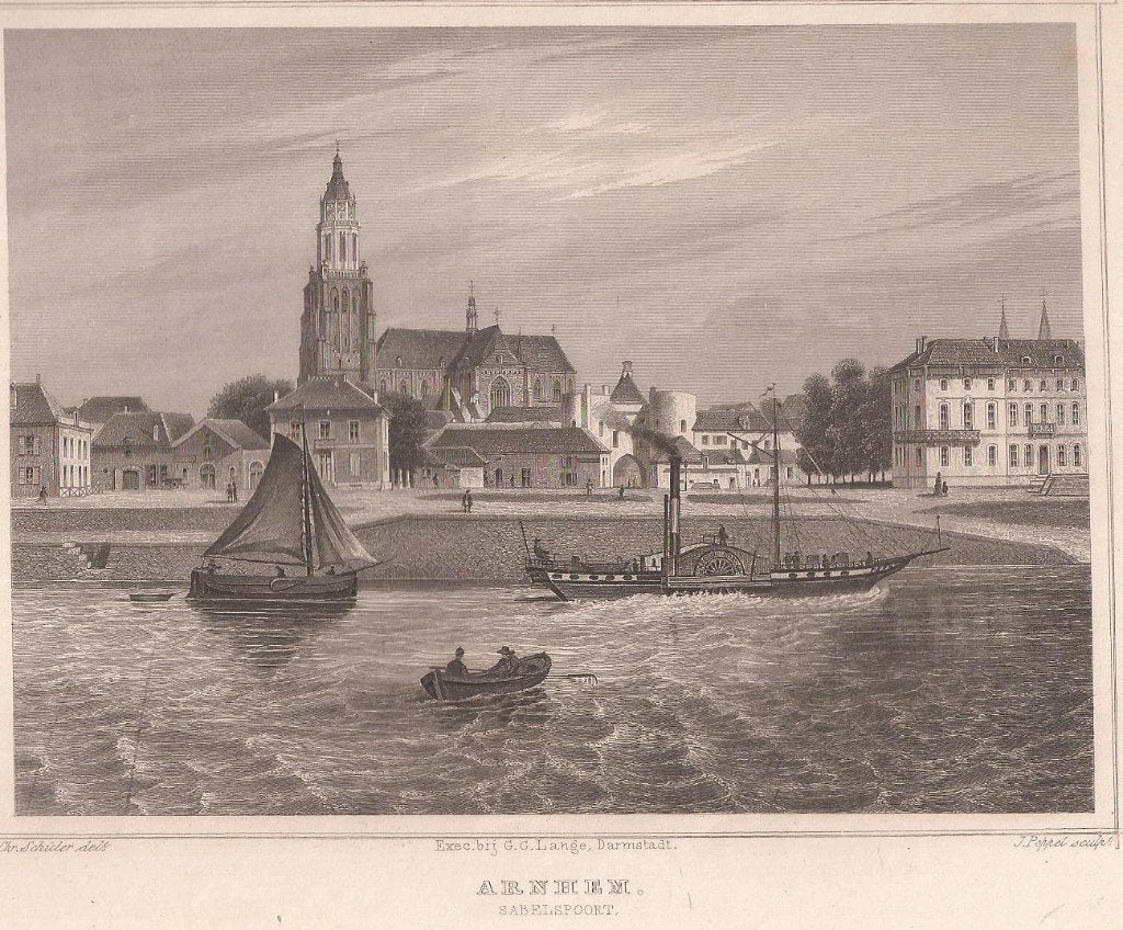 ARNHEM Sabelspoort - Terwen staalgravure 1858, Antiek en Kunst, 1800 - 1899, Stadsgezicht, Ophalen of Verzenden, 12 cm