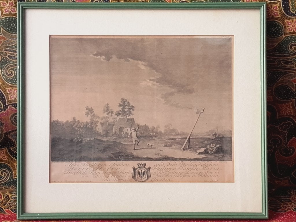 Originele antieke ingelijste Grund ets uit Oostenrijk., 1800 - 1899, Ets, Ophalen of Verzenden, Landschap