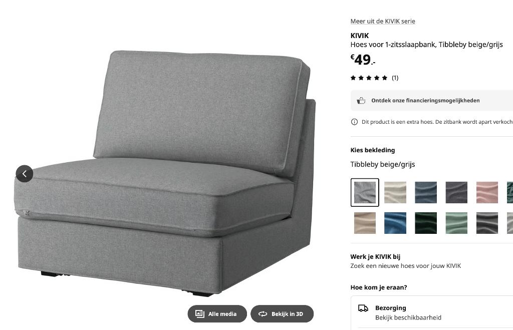 Hoes voor Ikea Kivik 1-zits slaapbank, Ophalen of Verzenden, Zo goed als nieuw, 75 tot 100 cm, 75 tot 100 cm