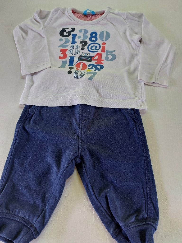 blauw broekje (baby club) en T shirt l.mouw (HEMA),cijfers, Kinderen en Baby's, Babykleding | Maat 68, Gebruikt, Ophalen of Verzenden