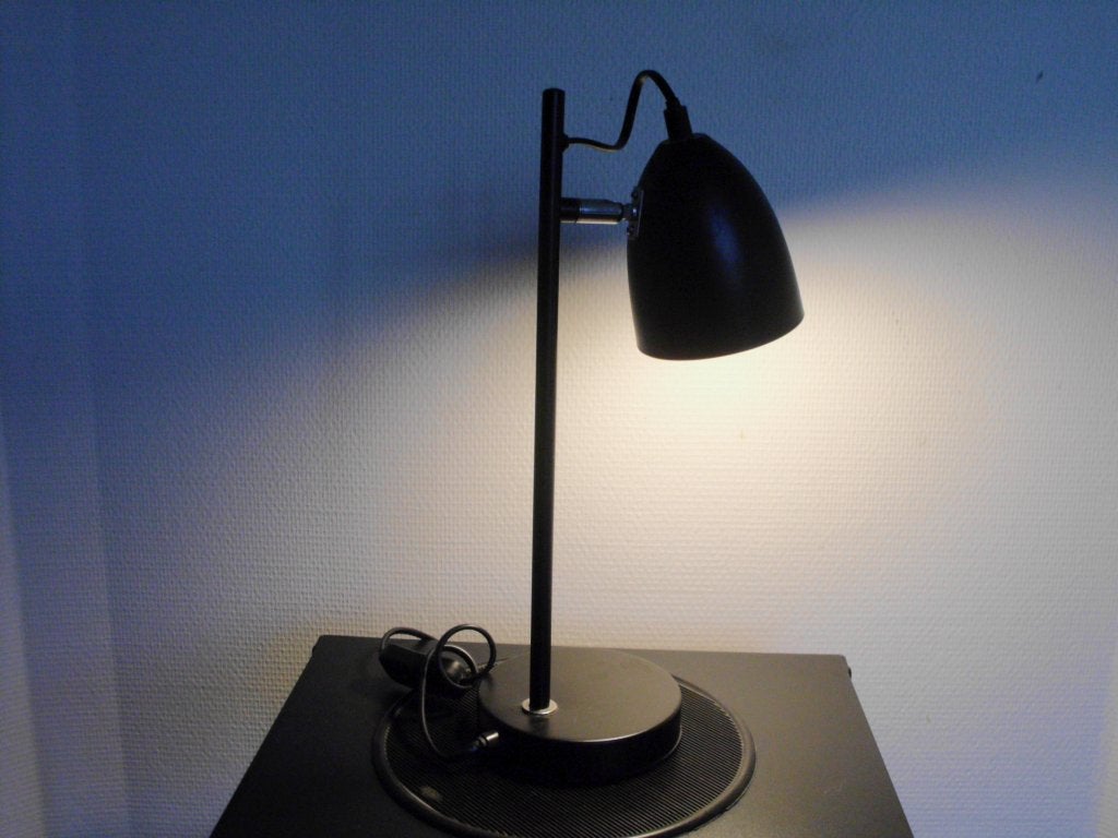 Kleine, zwarte tafellamp, bureaulamp ook wel sfeerlamp, LED!, Ophalen, Bureaulamp, 38 cm, E14 (klein)
