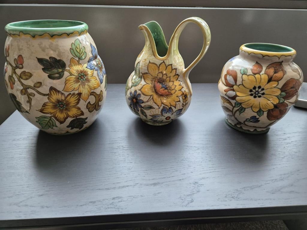 Vazen en kan van Gouds Plateel, Ophalen of Verzenden