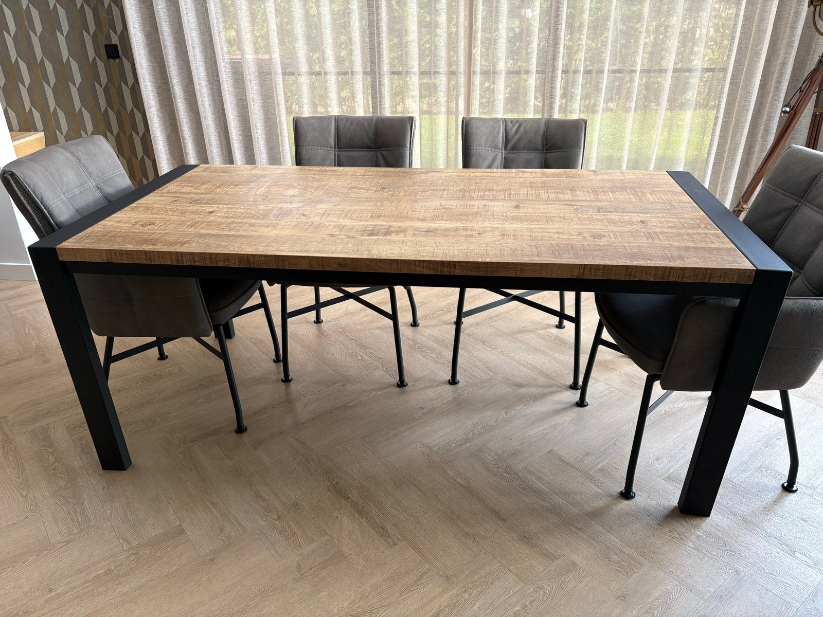 Eettafel 190x90 cm Mango/metaal - Zo goed als nieuw, Ophalen, 50 tot 100 cm, Zo goed als nieuw, Vijf personen of meer