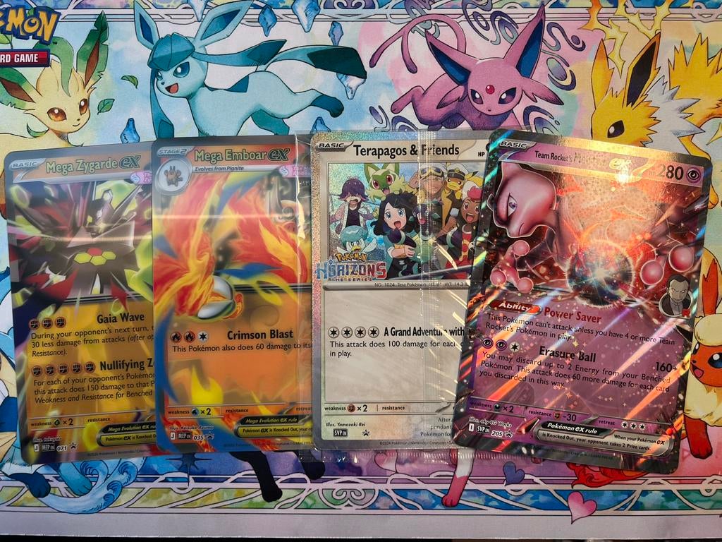 Pokemon Jumbo Kaart 4x promo NIEUW Mewtwo, Emboar, Terapagos, Ophalen of Verzenden, Nieuw